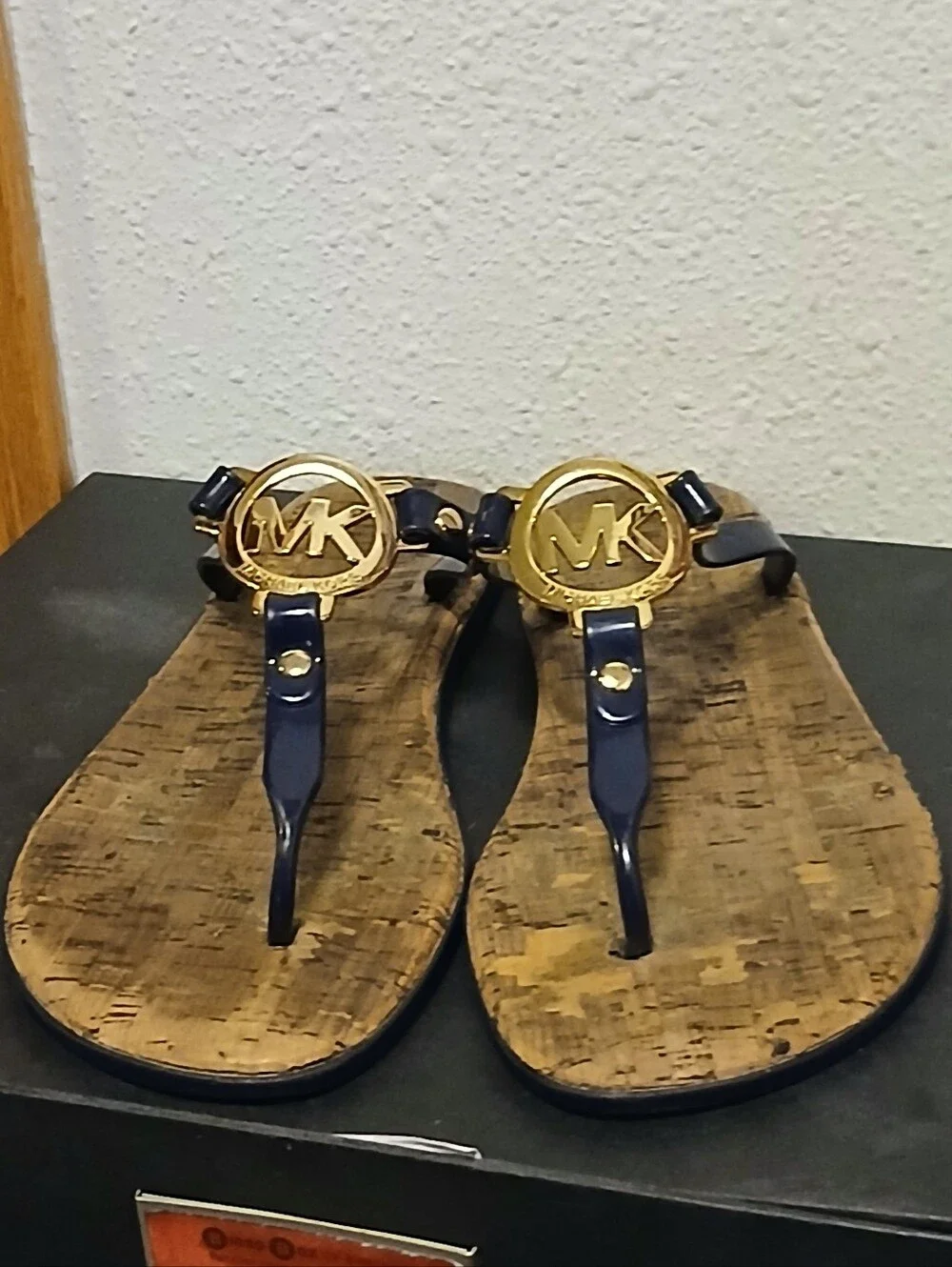 Michael Kors Navy Blue & Cork Thong Sandals - Women's Size 7